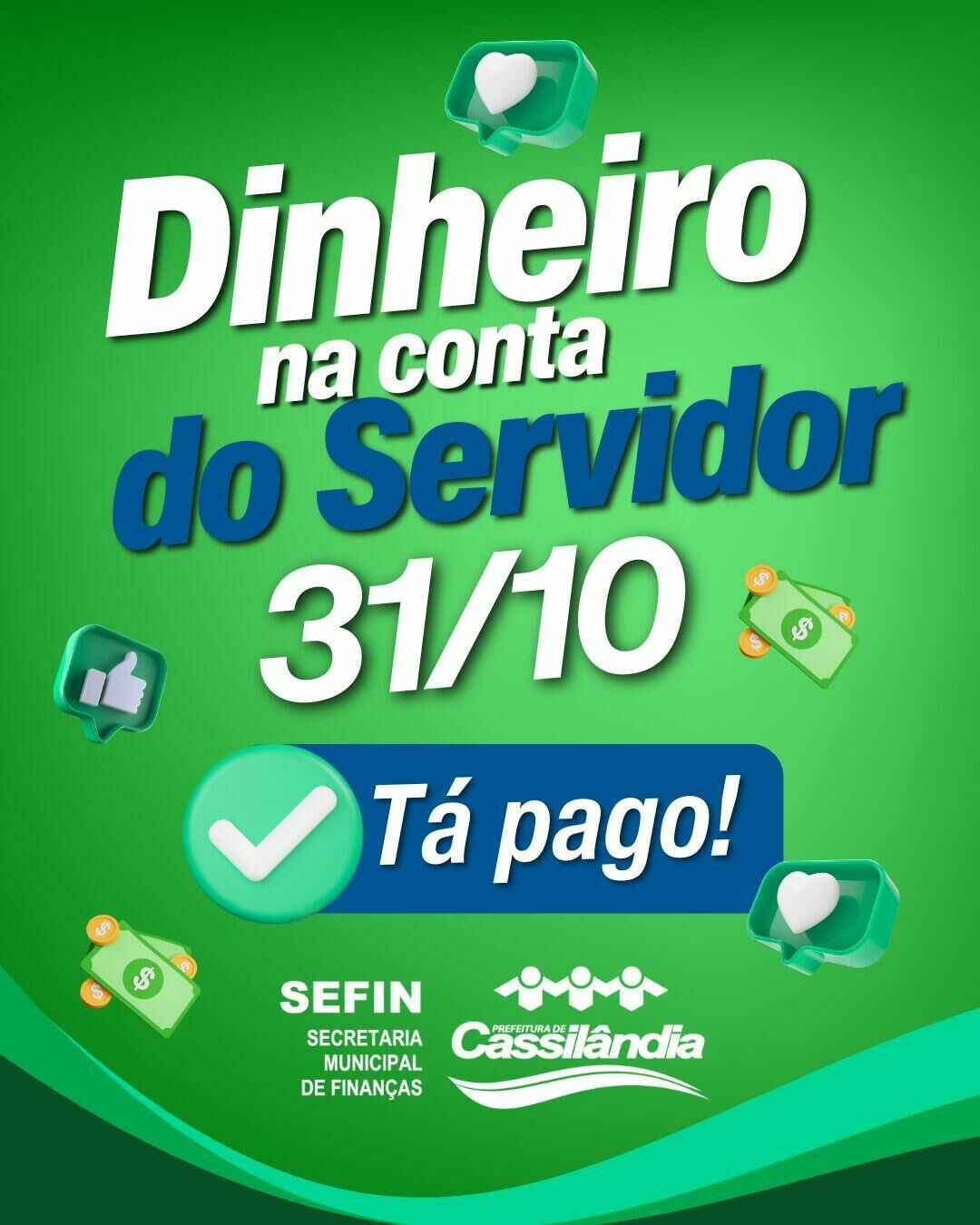 Imagem de compartilhamento para o artigo Salário na conta: Prefeitura de Cassilândia anuncia pagamento aos servidores públicos da MS Todo dia